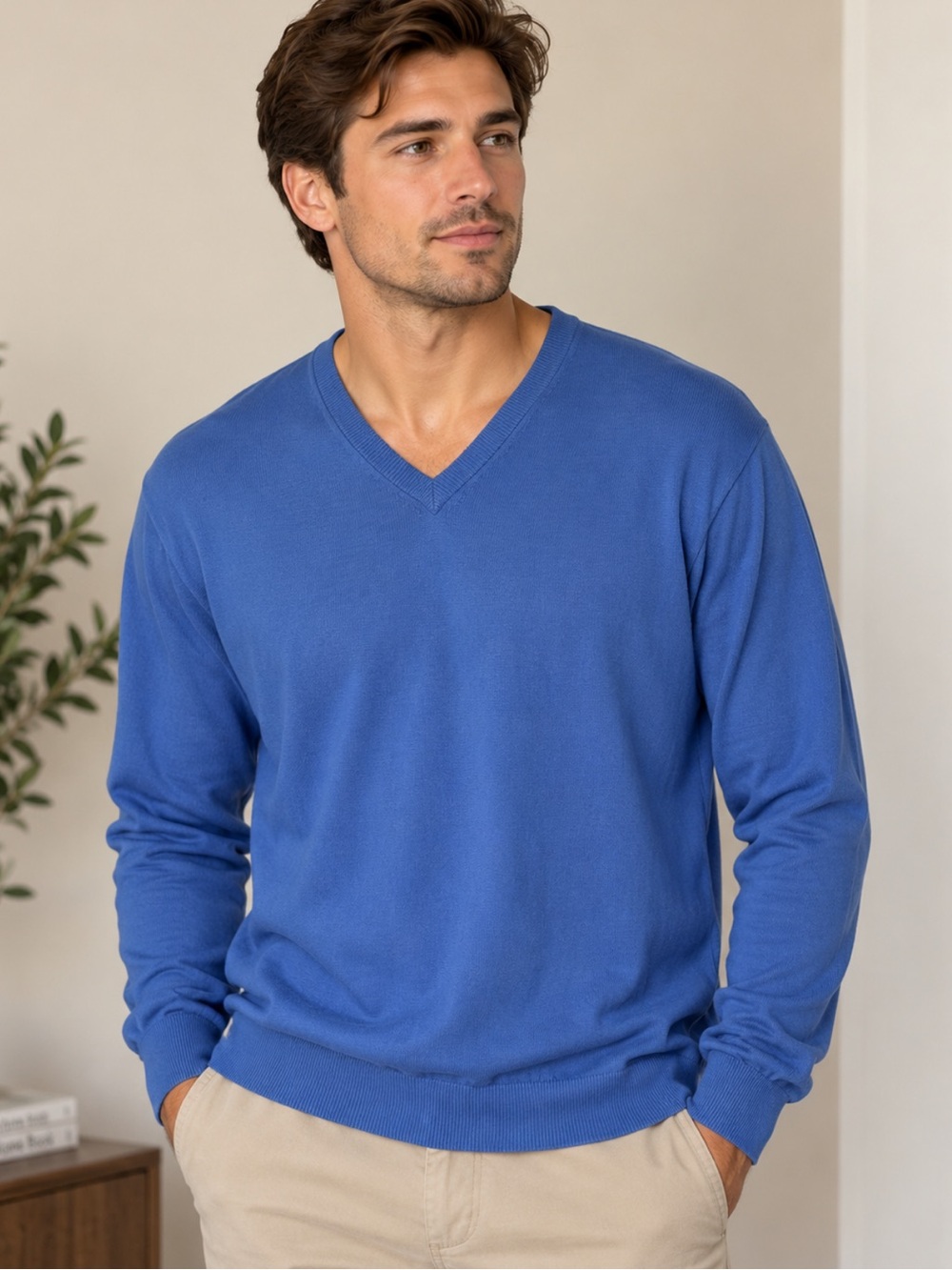 Brooks Brothers 100% Sea Island Cotton Blue V-Neck Knit Sweater Men’s M